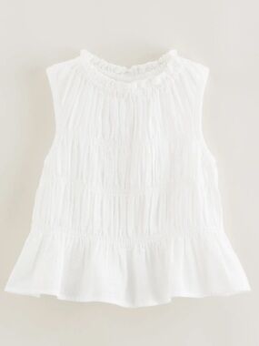 Smocking + peplum hem sleeveless top girls size 8T in white by Nordstrom